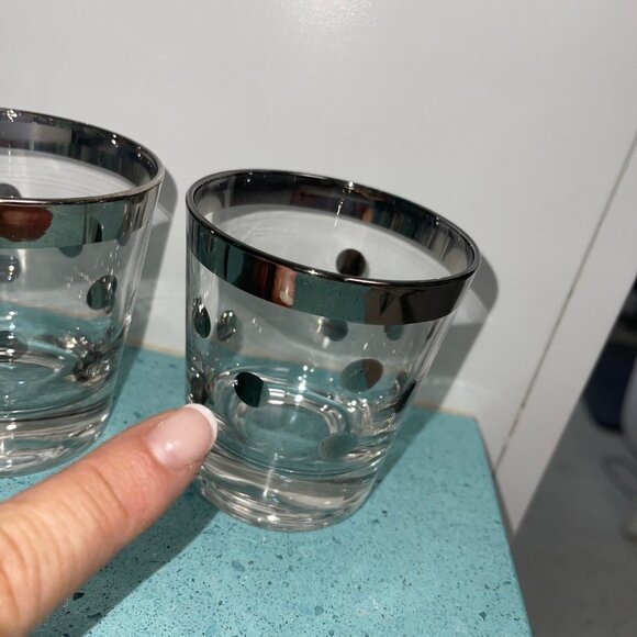Dorothy Thorpe MCM Silver Rim Polka Dot Lowball Glasses Set of Four - Picture 10 of 11